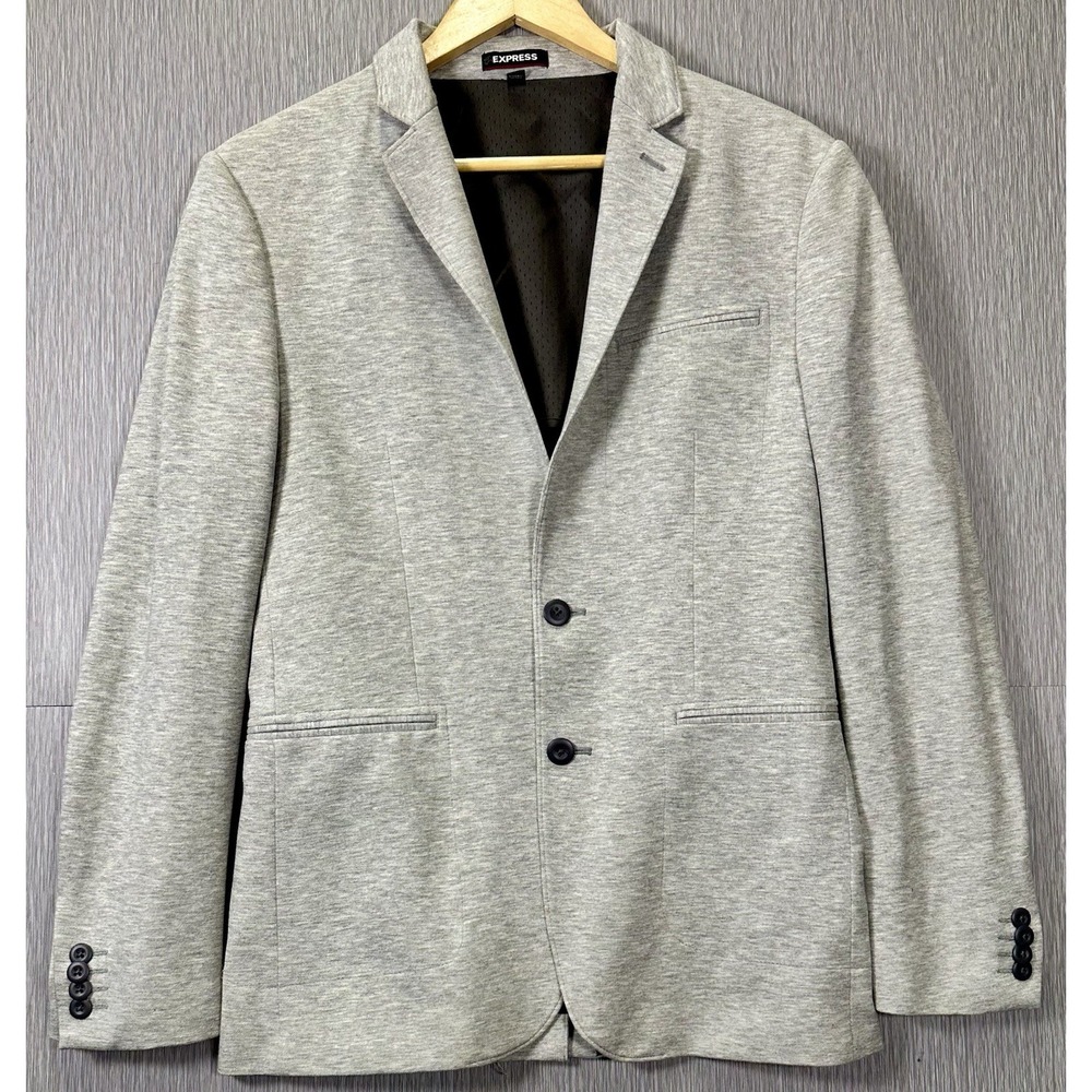 Express Blazer Mens Slim Gray Stretch Moisture Wicking Gray Two Button Small